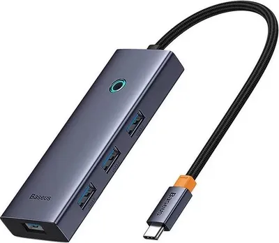 Image de Hub Baseus UltraJoy 6-en-1, USB-C vers HDMI 4K à 60 Hz, 4 ports USB 3.0, 1 port PD, 100 W, gris