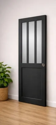 Immagine prodotto di Porta scorrevole da officina nera con vetro depoli H204 x L83 cm, serratura di blocco GD MENUISERIES