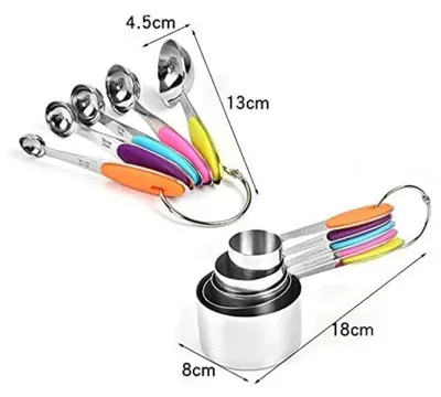 Produktbild von Messbecher und Löffel Edelstahl 10 Set - 5 Messbecher 5 Messlöffel mit Silikon Griff Multifunktions für Küche Kochen Backen