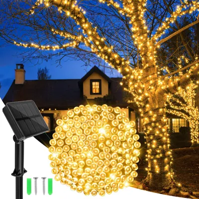 Solar-Lichterkette 12 m, 120 LEDs, warmweiß, wetterfest, 8 Modi
