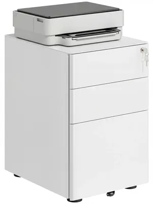 Zdjęcie produktu dla Mobilna szafka na kółkach - 3 szuflady - Zamykana na klucz - Przeznaczona do przechowywania segregatorów - Wymiary: 39 x 48 x 59 cm - Kolor: biały