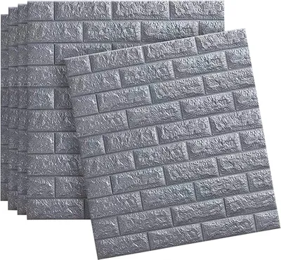 Produktbild von MEIYOU 10pcs Grau 3D Ziegel Tapete,Wandpaneele Stereo Wandtattoo Papier Abnehmbare selbstklebend Tapete für Schlafzimmer Wohnzimmer moderne Hintergrund TV-Decor