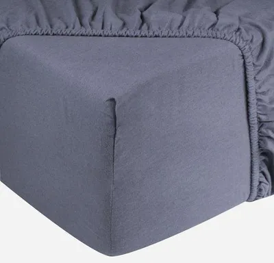 Produktbild von DoubleDry DoubleDry Spannbetttuch Jersey 100% Baumwolle - Doppelperson 180x200 cm - Weich & hautfreundlich - Rundum elastisch - Grau Blau