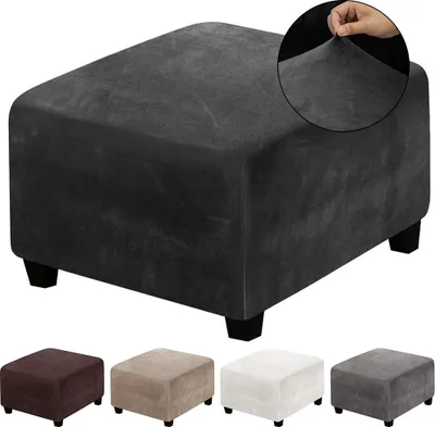 Immagine prodotto di Sgabello copertura copertura allungata copertura pouf copertura quadrato poggiapiedi slipcover sgabello copertura velluto nero, dimensioni: XL