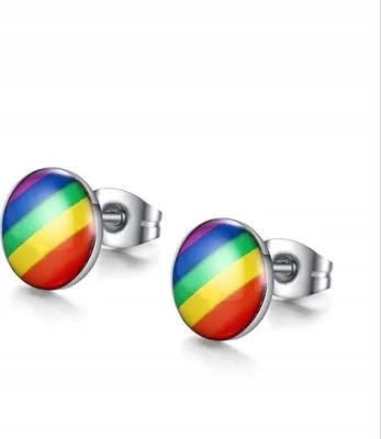 Produktbild von Regenbogen LGBT Runde Ohrringe, Stahl, 10 mm