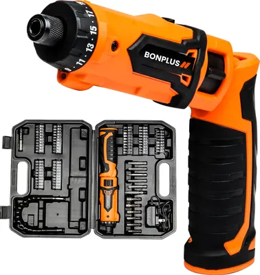 Produktbild von Bonplus BP Akkuschrauber, 82 Zubehör, Elektroschrauber, Transportkoffer, Leistung 8V, LED-Licht, Akku 1500 mAh