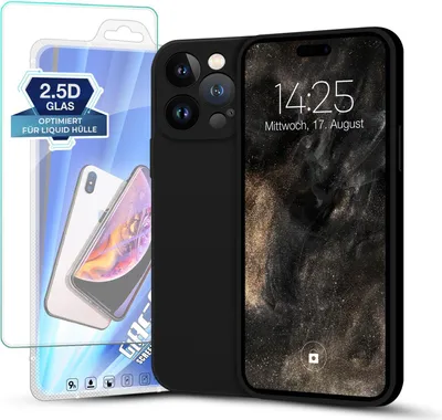 Produktbild von Hülle für iPhone 15 Pro mit 9H Displayglas Displayschutz Plus Case Cover Bumper Silikon Softgrip Schutzhülle Farbe: Schwarz