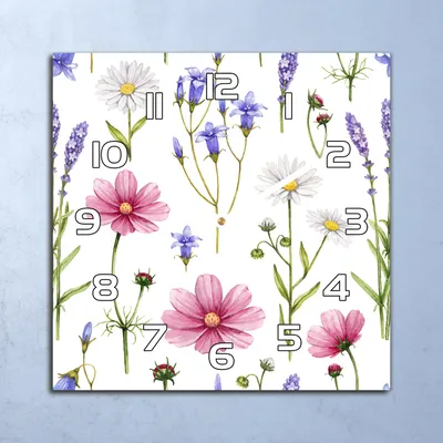 Produktbild von Deko Glasuhr Wanduhr 30x30 Wildblumen rosa Quarz Küchenuhr Bürouhr