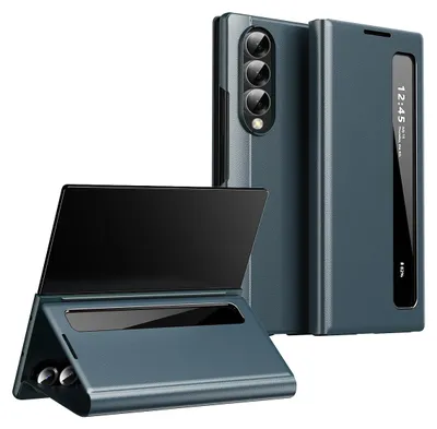 Obrázek produktu pro PU kožené pouzdro pro Samsung Galaxy Z Fold 4, chytré flipové pouzdro se Smart Side Window Zelená