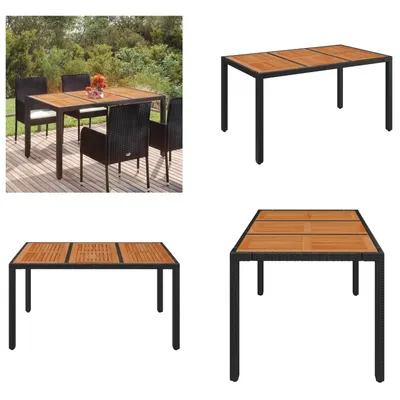 Produktbild von vidaXL Gartentisch mit Holzplatte Schwarz 150x90x75 cm Poly Rattan - Gartentisch Mit Holzplatte - Gartentische Mit Holzplatten - Gartenmöbel - Esstisch