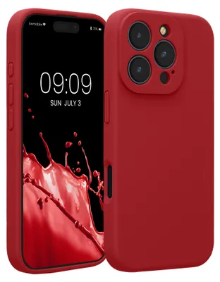 Produktbild von kwmobile Handyhülle für Apple iPhone 16 Pro Hülle - gummierte Handy Silikon Case für iPhone 16 Pro - Schutzhülle Cover - Rhabarber Rot