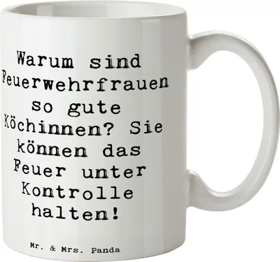 Produktbild von Mr. & Mrs. Panda Pott Spruch Feuerwehrfrau Köchin - Weiß - Geschenk, Teebecher, Teepott, Geschenke, Beruf, Tapferkeit, Kaffeebecher, Berufspassion, Tasse, Keramikbecher