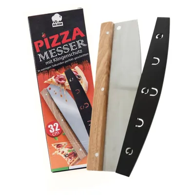 Produktbild von BigDean Pizzamesser mit Klingenschutz 32cm Edelstahlklinge - Pizza Wiegemesser Pizzaschneider Pizza Zubehör Pizza Schneider