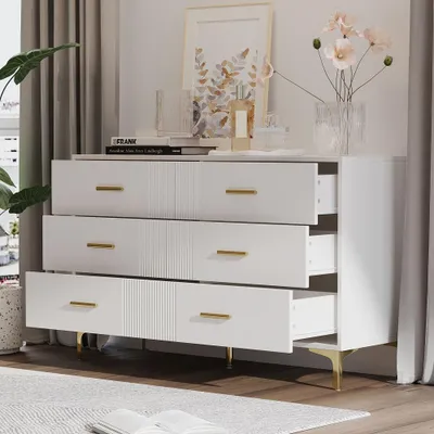 Zdjęcie produktu dla Komoda z 6 szufladami - Biała komoda z drzwiami do salonu i sypialni, wymiary: H76/B120/T40 cm
