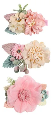 Produktbild von Blumenhaarspangen-Set, 3-teilig, Blumenhaarschleifen-Accessoires