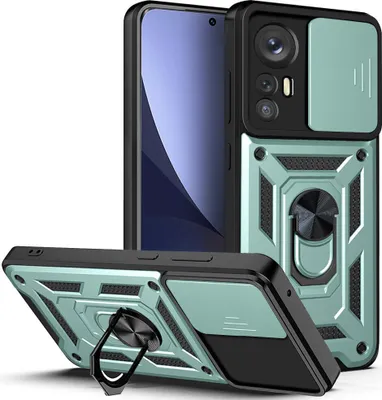 Produktbild von Xiaomi 12 Pro Hülle mit Ring Ständer Halter Dia Kameraschutz TPU PC Schutzhülle für Xiaomi 12 Pro Grün