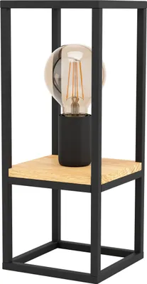 Image de EGLO Lampe de table Libertad, lampe de table, lampe de chevet en métal noir et bois naturel, lampe de salon, lampe avec interrupteur, douille E27