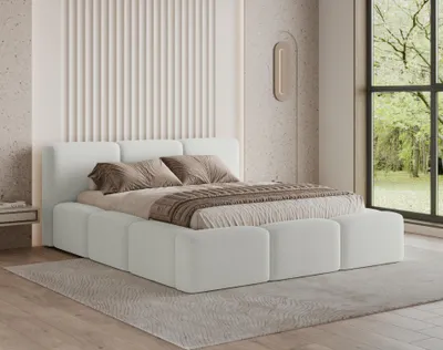 Produktbild von Chilly Polsterbett Como Weiß Bouclé-Stoff 180x200 cm mit Stauraum