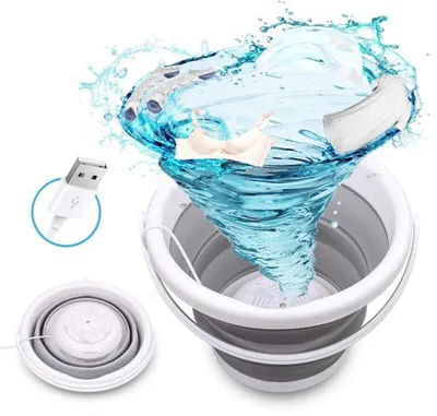 Immagine prodotto di Azomor: mini lavatrice portatile pieghevole con porta USB, ideale per i viaggi e il campeggio