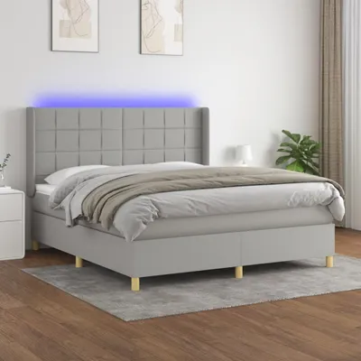 Produktbild von vidaXL Boxspringbett mit Matratze & LED Hellgrau 160x200 cm Stoff - Boxspringbett - Boxspringbetten - Bett - Schlafzimmermöbel