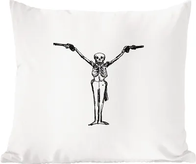 Produktbild von MuchoWow® Zierkissen Sofakissen Wohnzimmer Dekokissen 60x60 cm Retro - Skelett - Pistole - Sitzfläche - Foto Polster