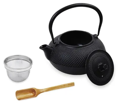 Produktbild von Gusseisen Teekanne 1,4L mit Bambuslöffel und Edelstahl-Filter