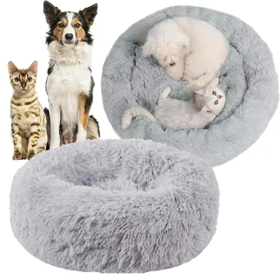 Zdjęcie produktu dla Legowisko dla psa kota puszyste pluszowe 80 cm XL szare owalne poduszka dla dużego psa i kota