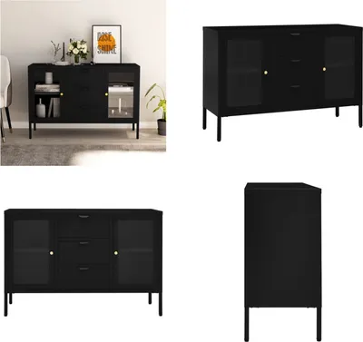 Obrázok produktu pre vidaXL Príborník čierny 105x35x70 cm oceľ a tvrdené sklo - Príborník - Príborníky - Regály - Regály