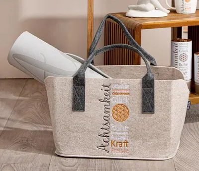 Produktbild von GILDE Tasche, rechteckig, "AchtsamZeit", Spruch, Filz, beige, VE 4, L. 25 cm, B. 40 cm, H. 26 cm