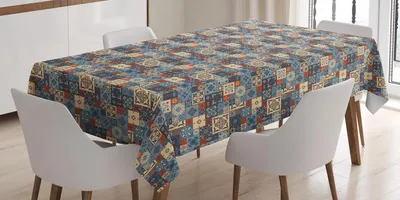 Produktbild von ABAKUHAUS marokkanisch Tischdecke, Gitter-Art-Quadrat-Muster Ornamental Arabesque Oriental Tunesian, 140 x 200 cm, Dunkelorange Blaugrau