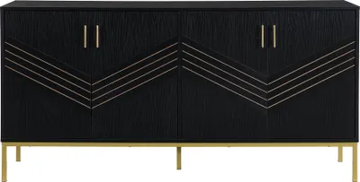 Immagine prodotto di Fortuna Lai Credenza moderna a 4 ante – Design elegante in nero e oro, struttura in MDF con gambe in metallo, ampia capienza, ripiani regolabili in altezza – per soggiorno, sala da pranzo e corridoio