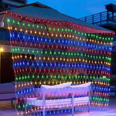 Produktbild von Eikuavons Lichterketten LED Netz Lichterkette 300 LEDs 4.5×1.6 m Bunt IP44 8 Modi mit Memory für Garten Balkon Weihnachten
