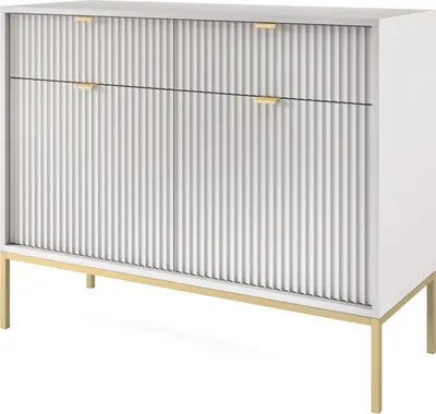 Produktbild von Kommode: 2 Schubladen, 2 Türen, Grau, Gold, 104 x 83 x 39 cm, goldene Griffe