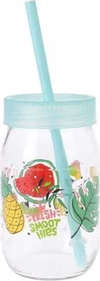 Image de Gobelet avec motif - avec paille et couvercle - verre - env. 370 ml - 1 pièce