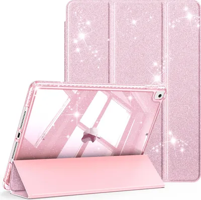 Produktbild von Fintie Glitzer Hülle für iPad 10.2 Zoll 9/8/7 Generation Case (2021/2020/2019 Modell)‌ – Transparente Glitzer-Schutzhülle mit Stifthalter, Stoßfest Glänzender Rückseite & Auto Sleep/Wake, Rosa