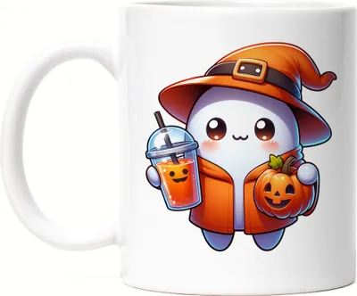 Produktbild von Süßer Geist Halloween Tasse weiß Kürbis Hexenhut Halloween-Drink Kawaii