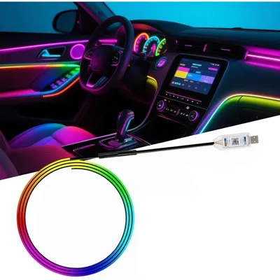 Productafbeelding van LED interieurverlichting voor auto, 110 cm, 220 LED's, RGB-sfeerverlichting, 16 miljoen kleuren, 210 modi, bediening via app, USB