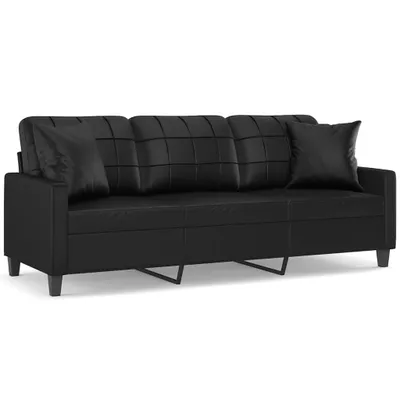 Produktbild von vidaXL 3-Sitzer-Sofa mit Zierkissen Schwarz 180 cm Kunstleder