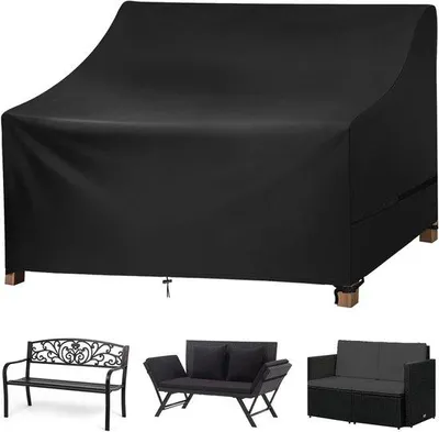 Image de Housse de jardin pour canapé 3 places - Imperméable et résistante aux UV - 1 pièce - Noir - Tissu Oxford 600D - 134 x 70 x 65/94 cm