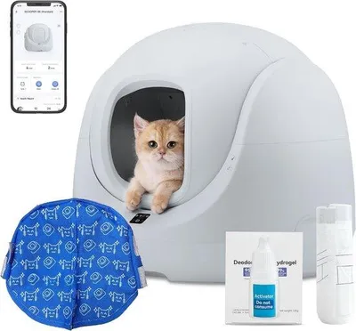 Image de Bac à litière autonettoyant - Bac à litière automatique - Avec tapis pour bac à litière et lingettes absorbantes supplémentaires - Bac à litière autonettoyant -