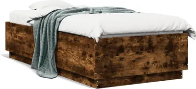 Produktbild von Design Bettgestell mit LED Räuchereiche 90x200 cm Holzwerkstoff, Klassische Betten 2024 Neu