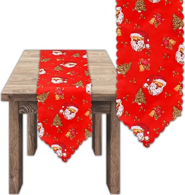 Immagine prodotto di KRUMAD runner da tavola natalizio 180×35 cm - Runner da tavola rosso e bianco con motivo natalizio - Festosa decorazione da tavola natalizia - Lavabile, di facile manutenzione