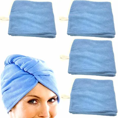 Produktbild von 4er Set Kopfhandtuch Haarturban Blau | Haartrockentuch Handtuch Damen | Kopftuch Haar Turban | Trockentuch Haarhandtuch