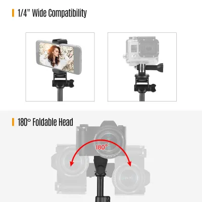 Immagine prodotto di Treppiede multifunzione 2 in 1 per cellulare e selfie stick da 168 cm/66 pollici, con una portata di 3 kg, supporto per cellulare, supporto per action cam e telecomando per fotocamere mirrorless