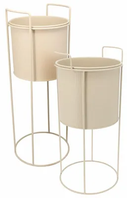 Produktbild von HOWHOMELY | Blumenkübel - Pflanzgefäß - beige - 2er Set - Übertopf - auf Ständer - rund - Dekorativ