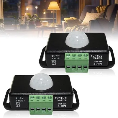 Image de 2 mini détecteurs de mouvement LED avec capteur infrarouge PIR, interrupteurs sans fil pour bandes LED