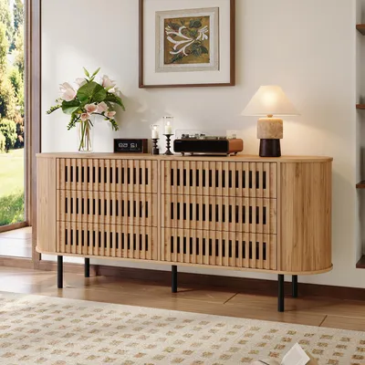 Produktbild von okwish Kommode mit Metallbeinen, Hohl-Lamellen Design, Sideboard mit 6 Schubladen,Viel Stauraum,Natur