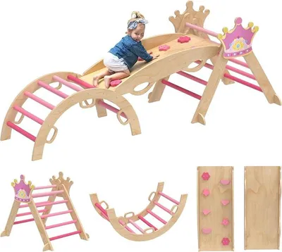 Imagen del producto de Estructura de escalada Montessori para interior, madera, para niños de 1,5 a 4 años, color rosa
