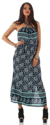 Produktbild von Damen Maxi Neckholder Kleid Sommerkleid; Türkis S/M