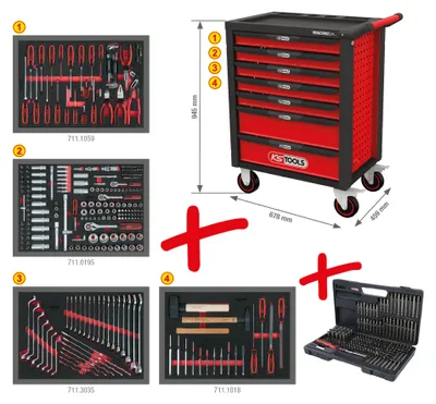 Obrázek produktu pro KS Tools RACINGline BLACK/ROT Dílenský vozík se 7 zásuvkami